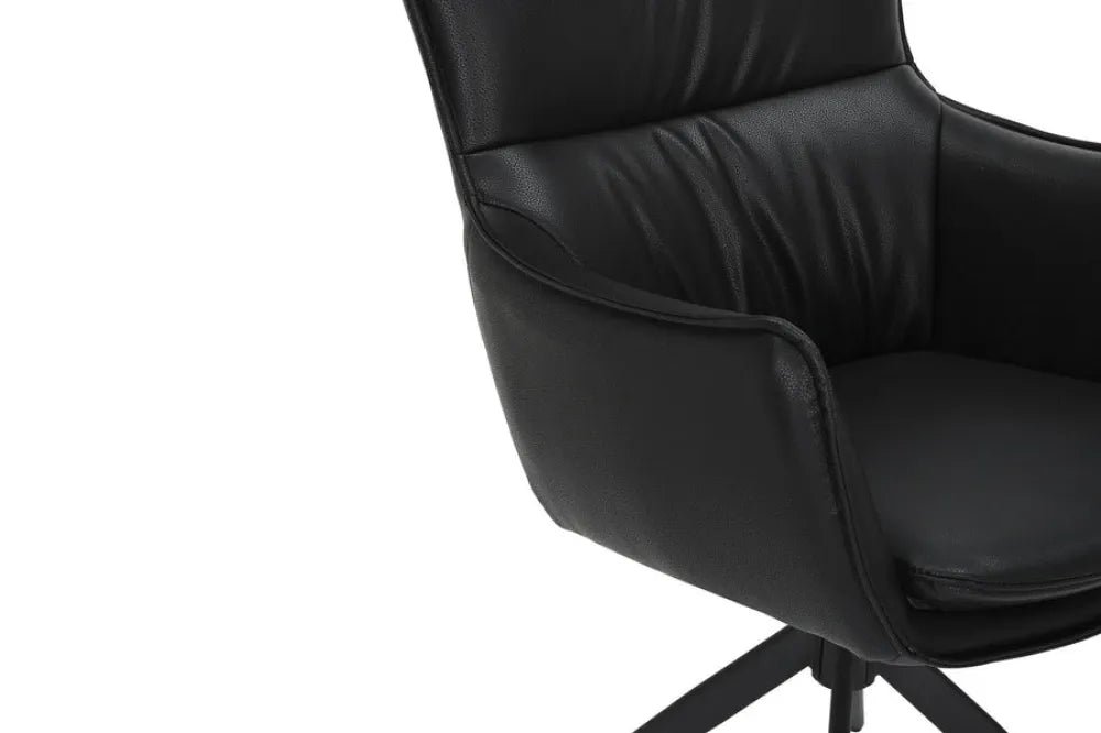 Set 2 scaune rotative tapitat cu Piele artificiala Negru si picioare din Metal Negru H92xL60xA64cm VOGUE