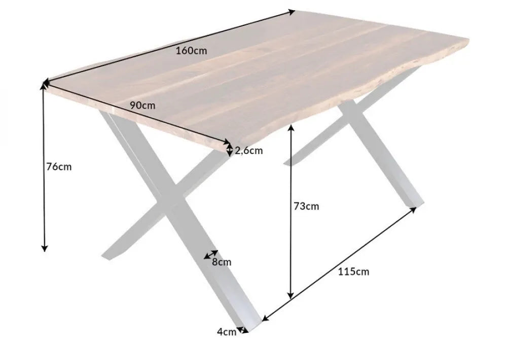Masa cu blat de 26mm din Lemn de salcam Maro si Metal Negru L160xH76cm Mammut X