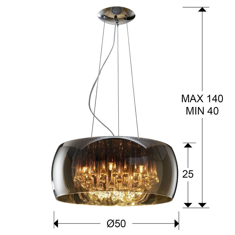 Lustra rotunda cu inaltime reglabila din Sticla Negru cu 6 becuri D50xH140cm Argos