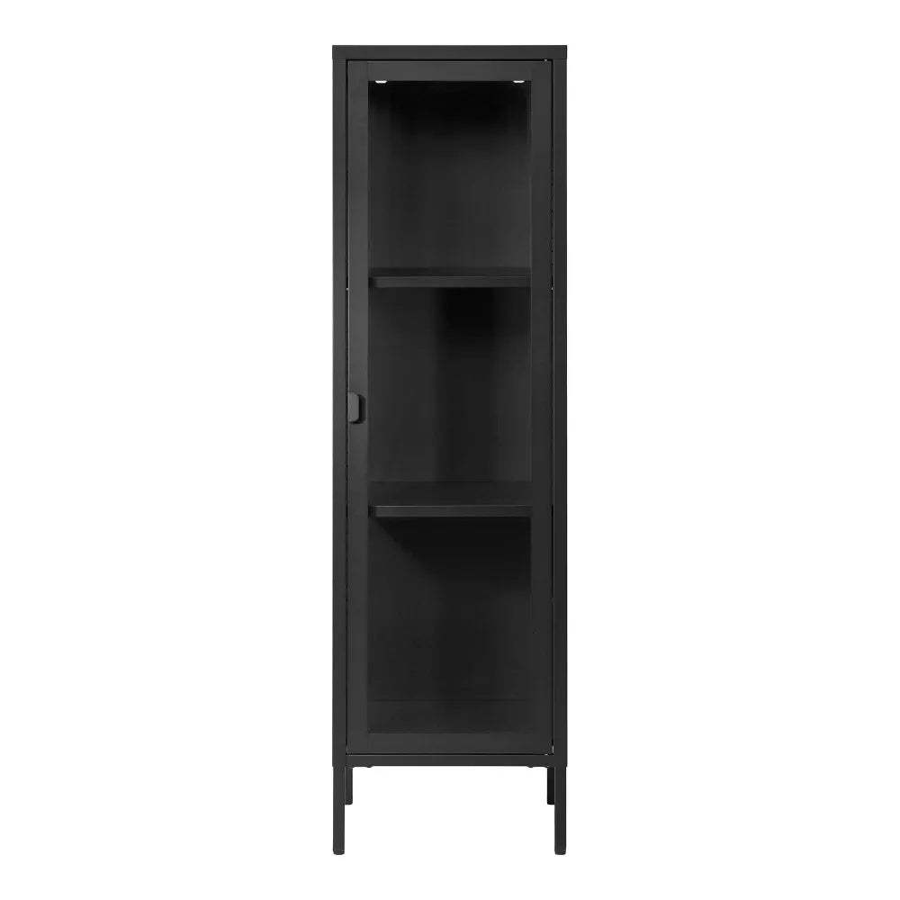 Dulap ingust cu 1 usa din Sticla si Metal Negru L40xH140cm Brisbane Slim