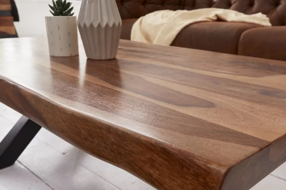 Masuta de cafea Dreptunghiulara din Lemn masiv de sheesham Maro si Metal Negru L110xH40cm Amazonas
