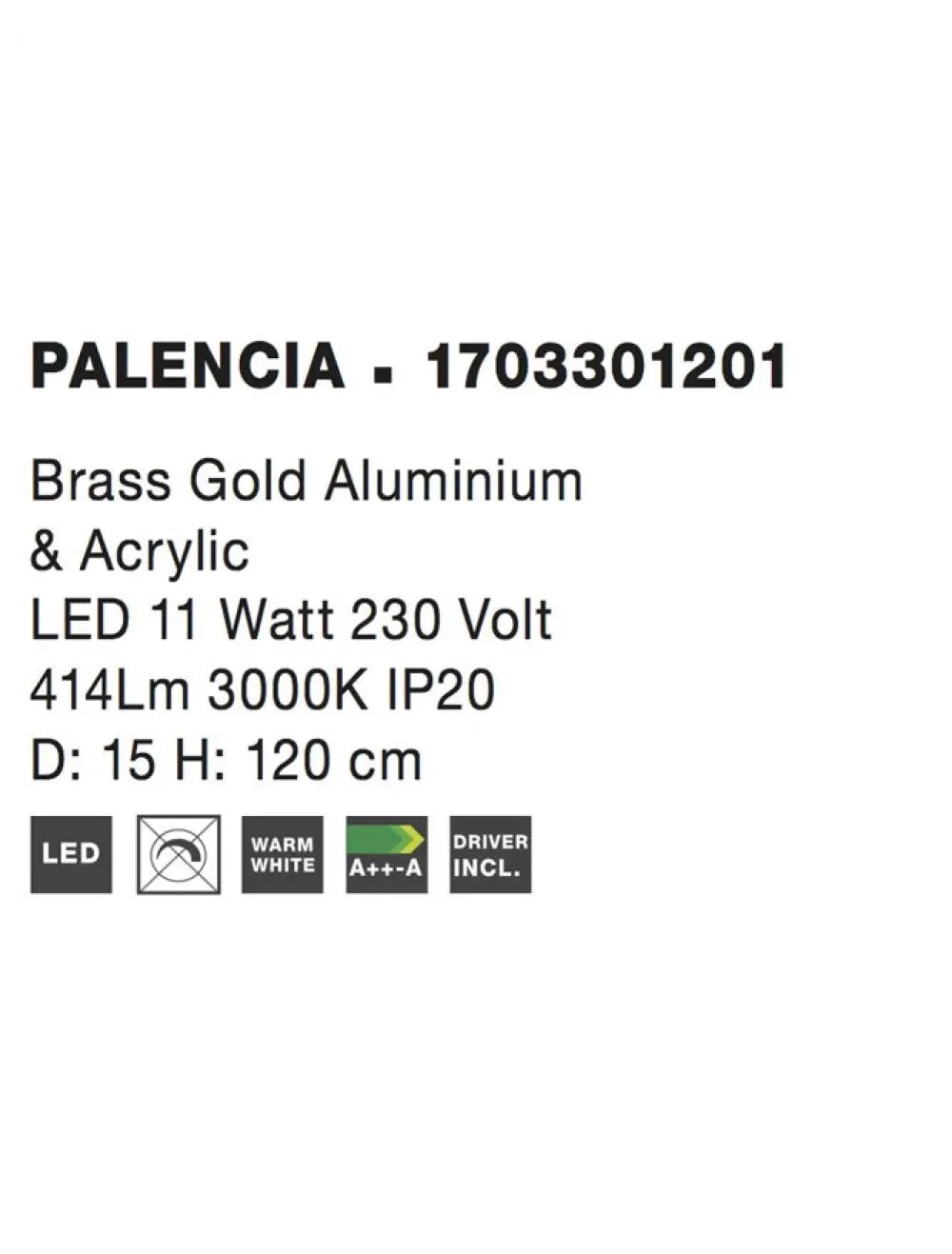 Pendul din Aluminiu Auriu H120xL15cm IP20 10W 517lm 3000k PALENCIA