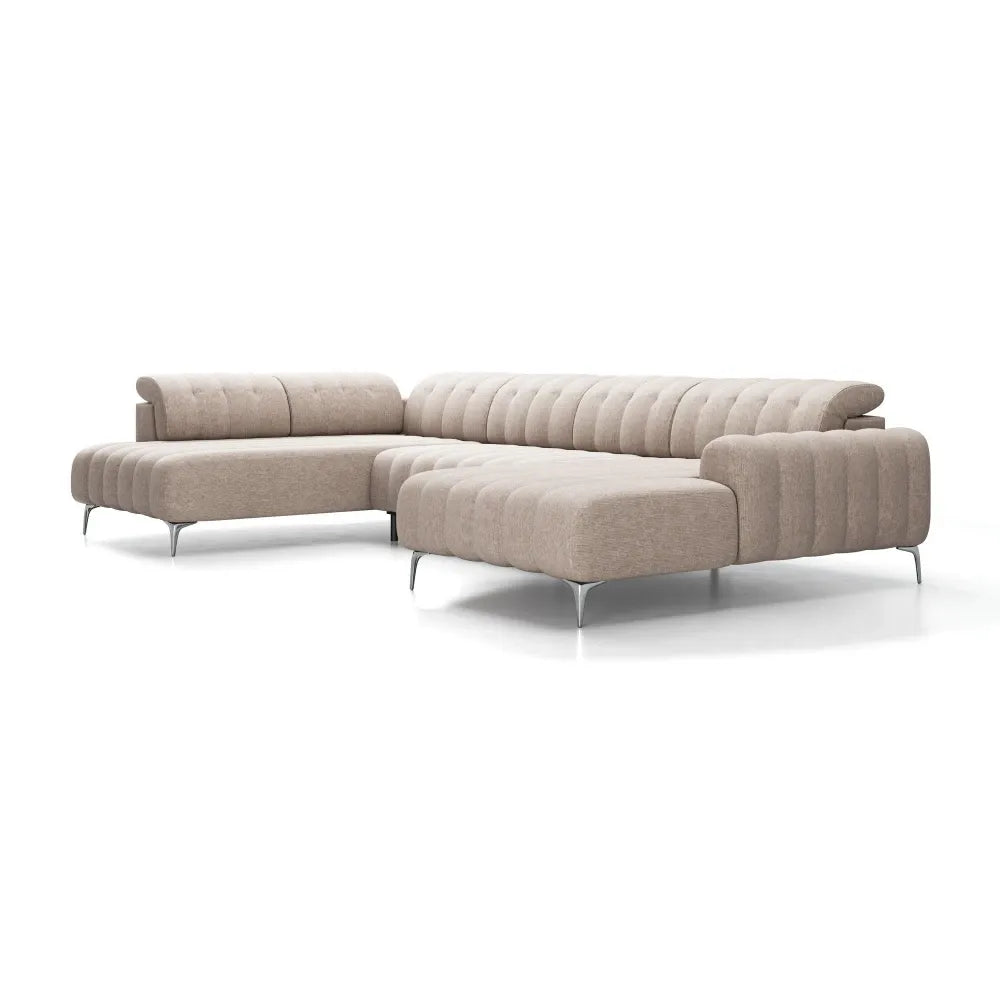 Coltar extensibil electric in forma de U tapitat cu Stofa Bej inchis Padova III