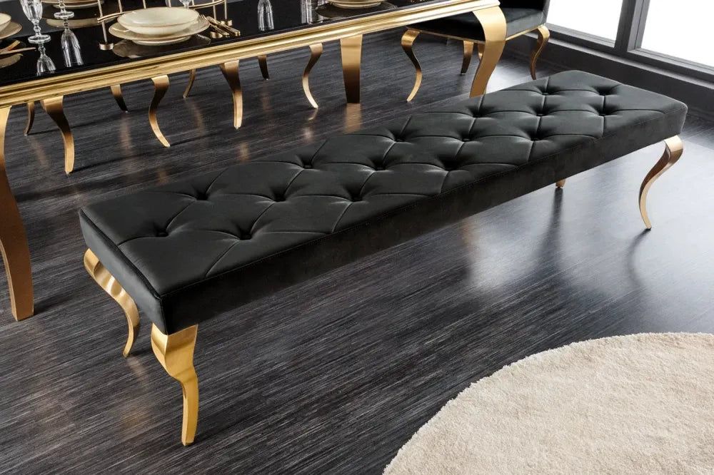 Bancheta din Otel inoxidabil Auriu si Catifea Negru H50xL172cm Modern Barock