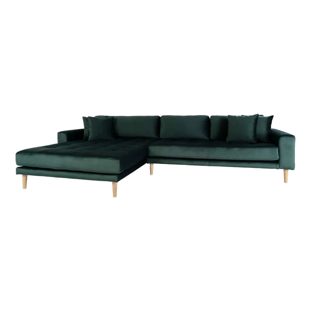 Coltar cu orientare stanga cu picioare din lemn de fag maro tapitat cu Catifea Verde L290xH76cm Lido