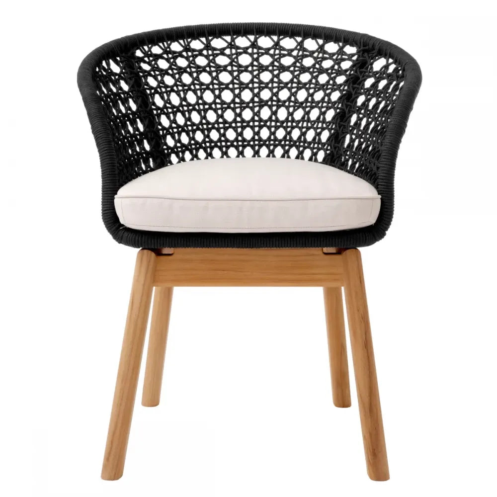 Scaun de exterior din Lemn de tec Maro si Stofa Alb H78xL64xA60cm Trinity Eichholtz