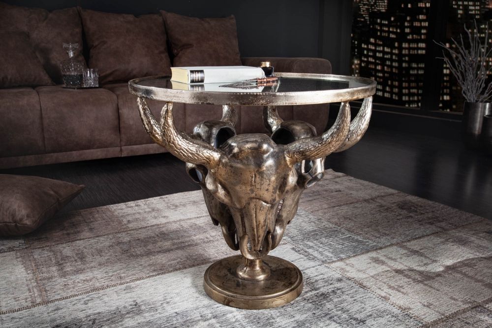 Masuta de cafea Rotunda din Sticla si Metal Transparent/Bronz D56xH53cm Matador