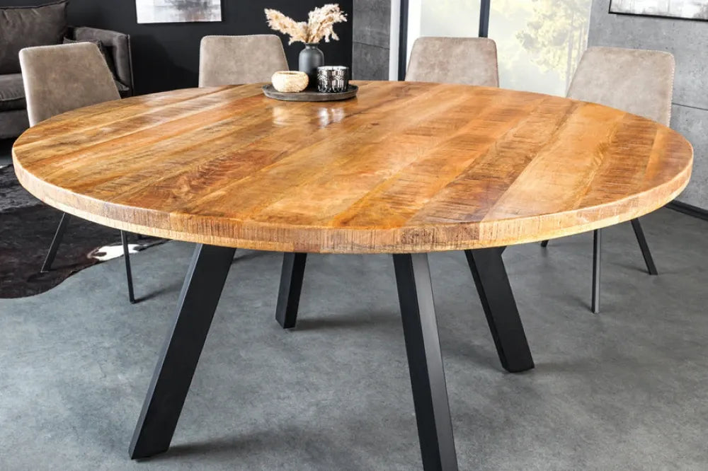 Masa din Lemn de mango Maro si Metal Negru D140xH76cm IRON CRAFT