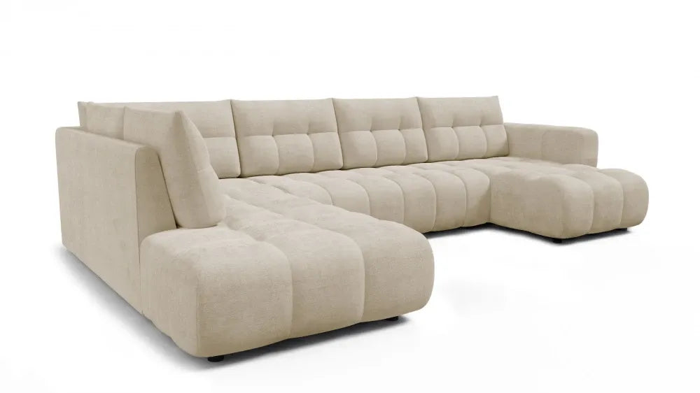 Coltar in forma de U tapitat cu material pet friendly Alias crem L374 x 219cm