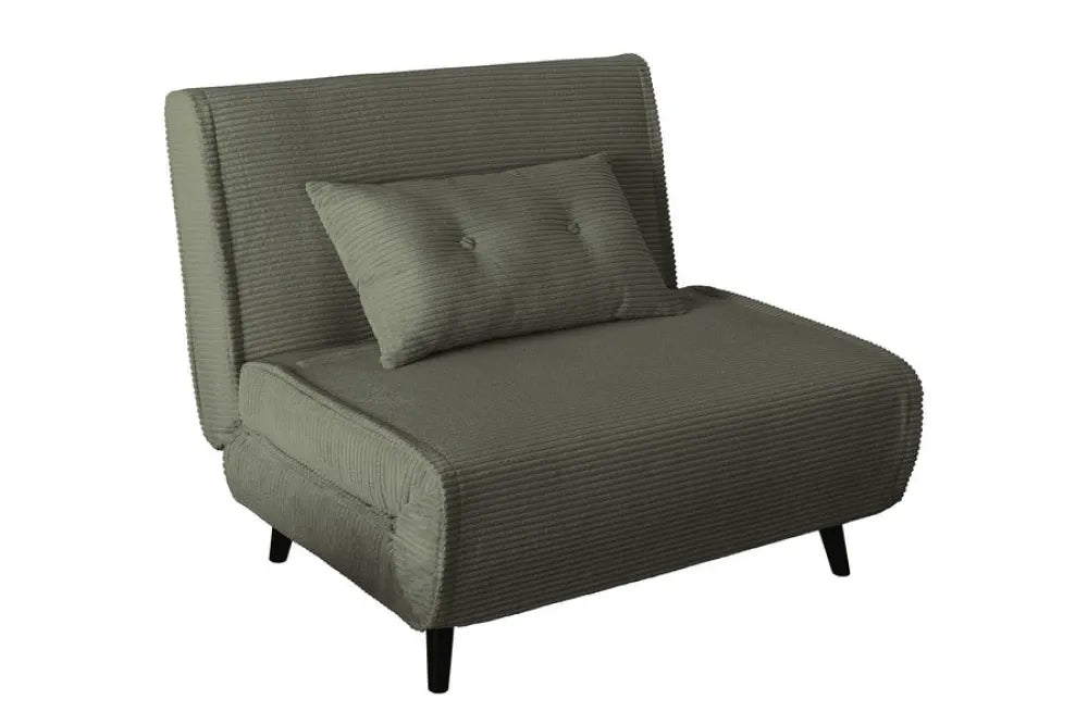 Fotoliu cu functie de dormit tapitat cu Raiat Verde si picioare din Lemn de pin Negru H82xL100xA91cm SMART MULTIFUNCTION
