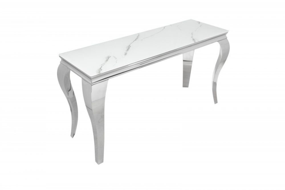 Consola din Sticla securizata si Otel inoxidabil alb/Argintiu Baroque L145xH75cm