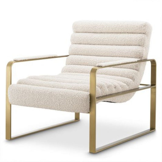 Fotoliu tapitat cu Boucle Crem cu baza din Metal Auriu H77xL69xA88cm Olsen
