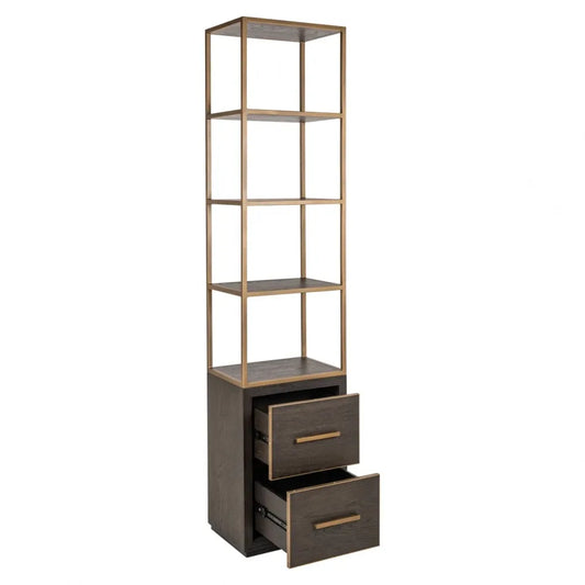 Etajera cu sertare din Lemn de stejar/Metal Maro/Alama si Lemn de stejar Maro L50xH220cm Carter Richmond interiors