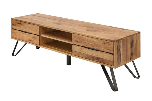 Comoda TV din Furnir de stejar Maro si Metal Negru L160xH50cm LIVING EDGE