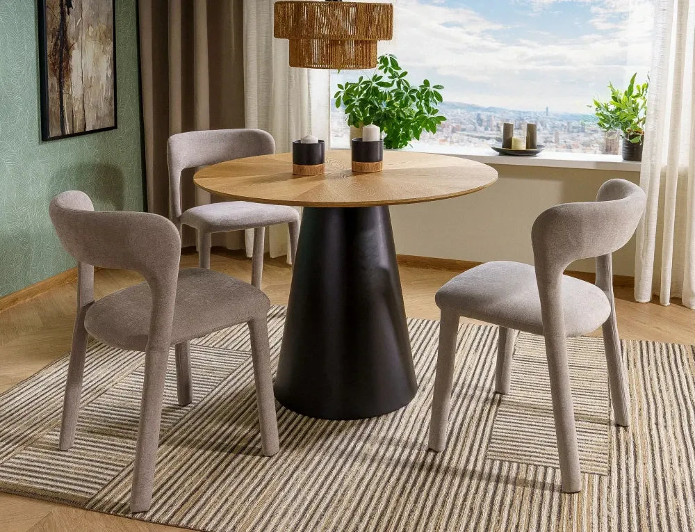 Masa rotunda din MDF+Furnir de stejar Maro si MDF Negru D100xH75cm Angel