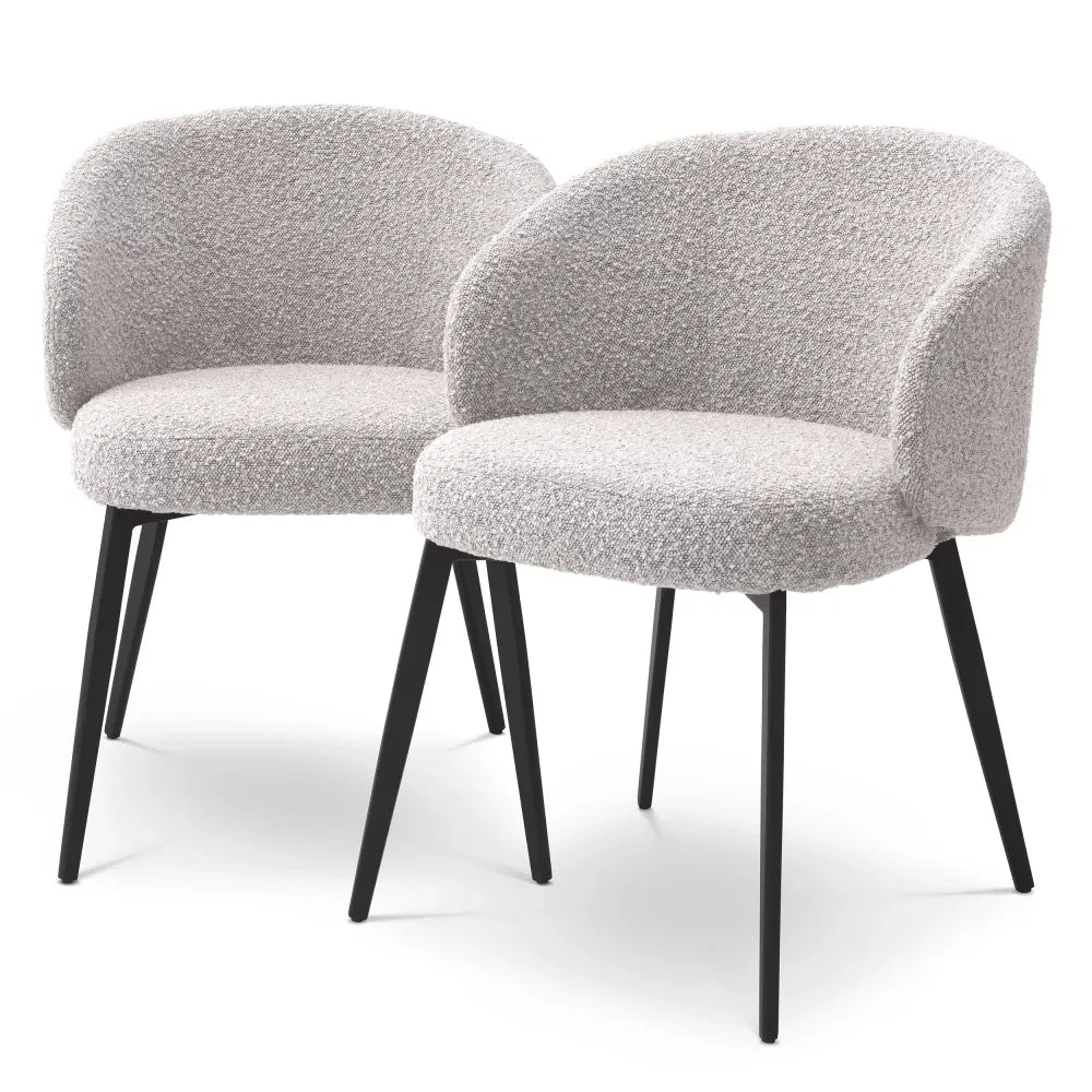 Set 2 scaune cu brate tapitat cu Stofa boucle Gri cu picioare din Metal Negru H79xL56xA58cm Lloyd Eichholtz