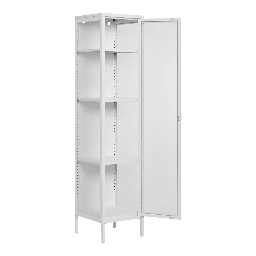 Dulap ingust cu 1 usa din Sticla si Metal Alb L40xH180cm Brisbane Slim