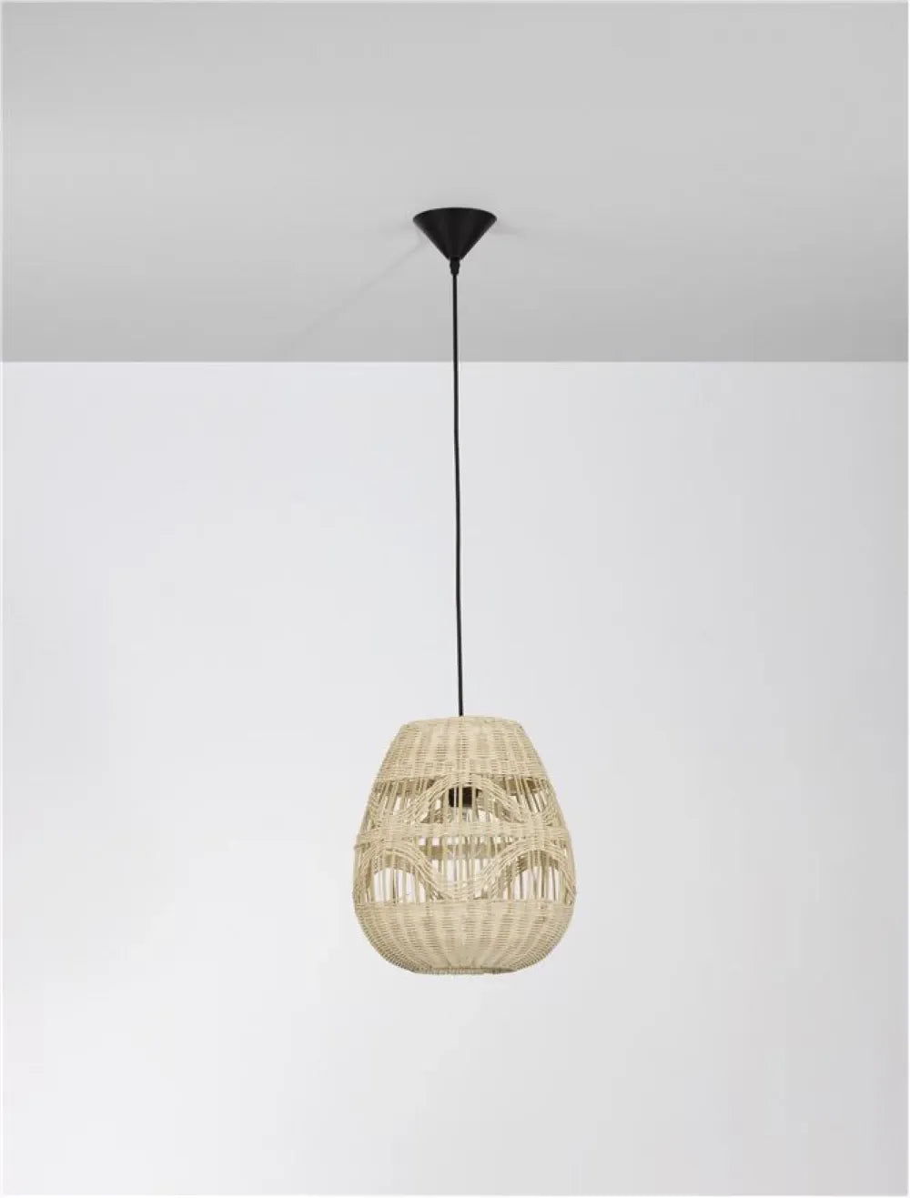Pendul structura din Metal Negru si abajur din Ratan Bej H185xL30cm IP20 MARLO