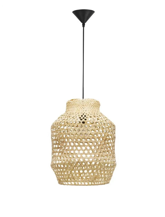 Pendul structura din Metal Negru si abajur din Ratan Bej H215xL35cm IP20 MIA