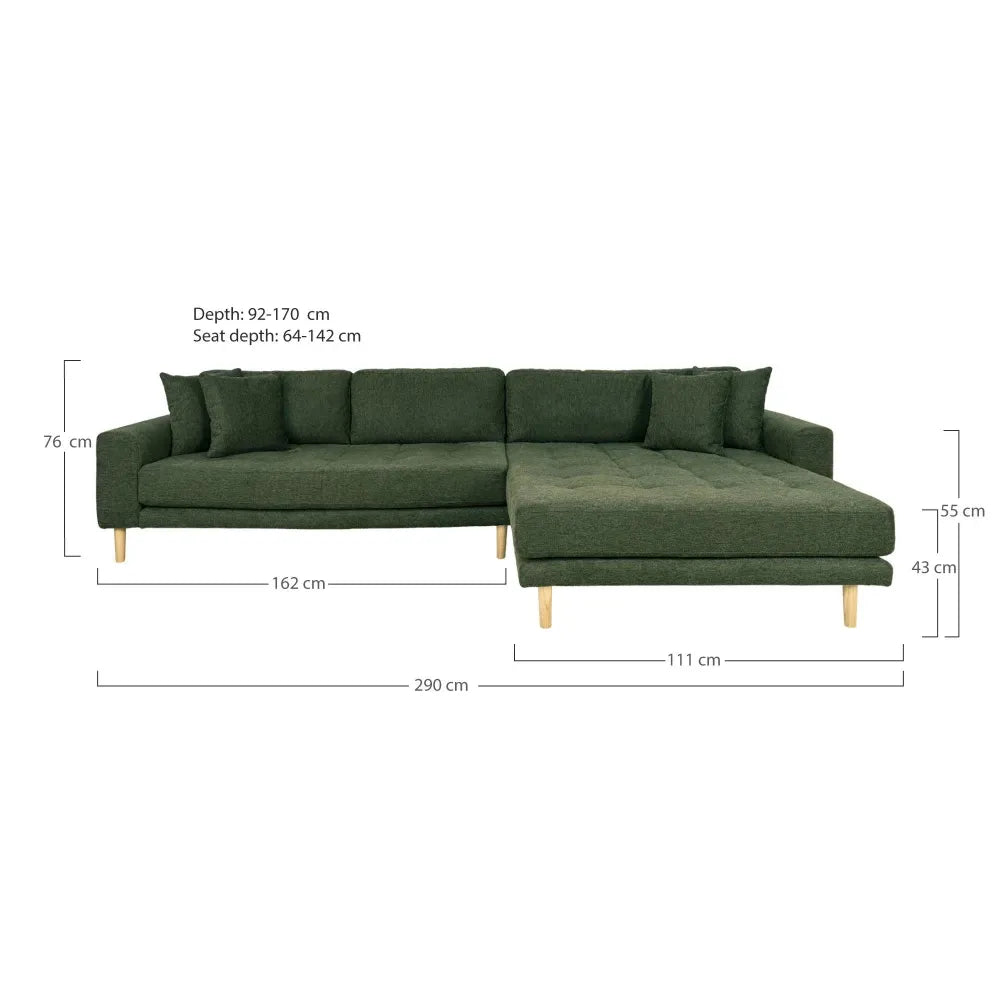Coltar orientare dreapta cu picioare din Lemn de fag Negru tapitat cu Stofa Verde L290xH76cm Lido