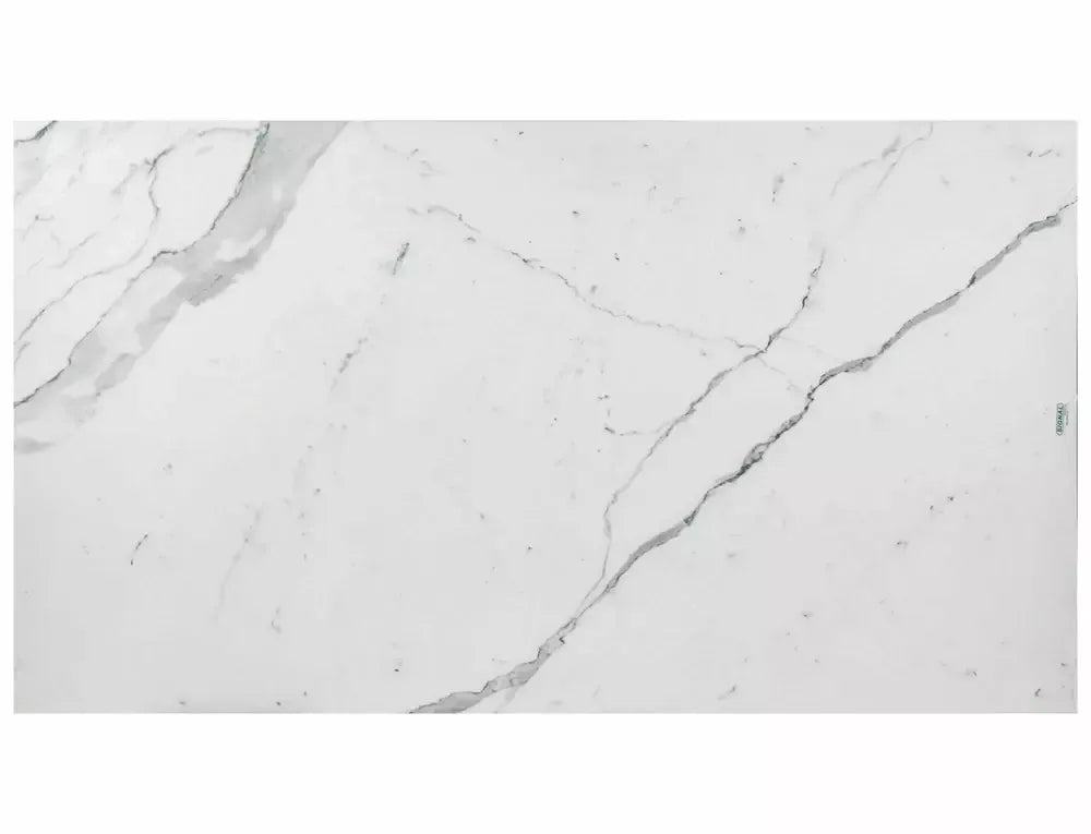 Masa Dreptunghiulara de 12 persoane din Sticla securizata+Ceramica Alb mat cu efect de marmura si MDF+furnir Maro L200-250xH76cm Bonucci