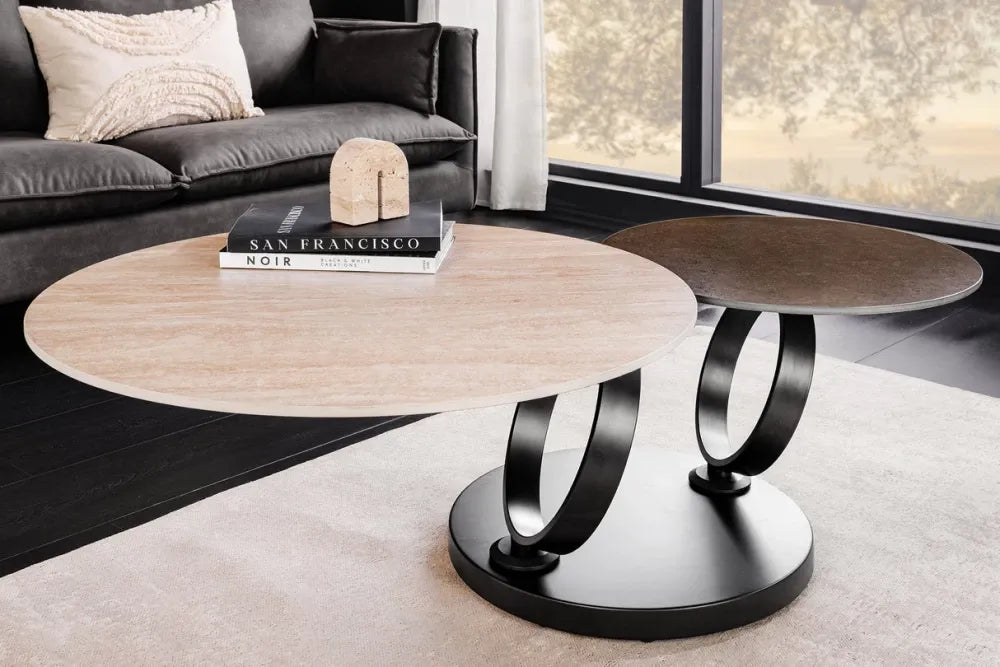 Masuta de cafea din Ceramica Bej/Maro ruginiu si Metal Negru L135xH44cm Dancing Rings
