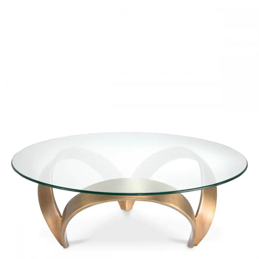 Masuta de cafea Rotunda din Aluminiu Alama si Sticla securizata Transparent D110xH36.5cm Soquel Eichholtz
