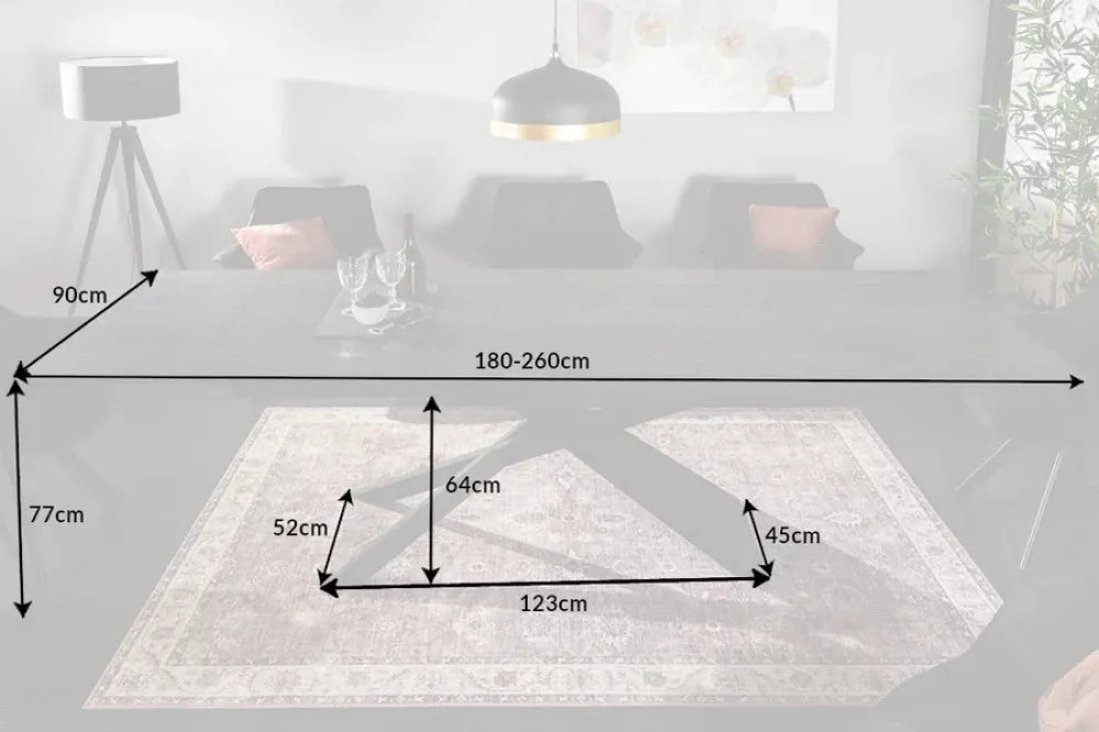 Masa extensibila dreptunghiulara din Ceramica Negru cu aspect de lava de 8-10 persoane L180/260x90cm Euphoria