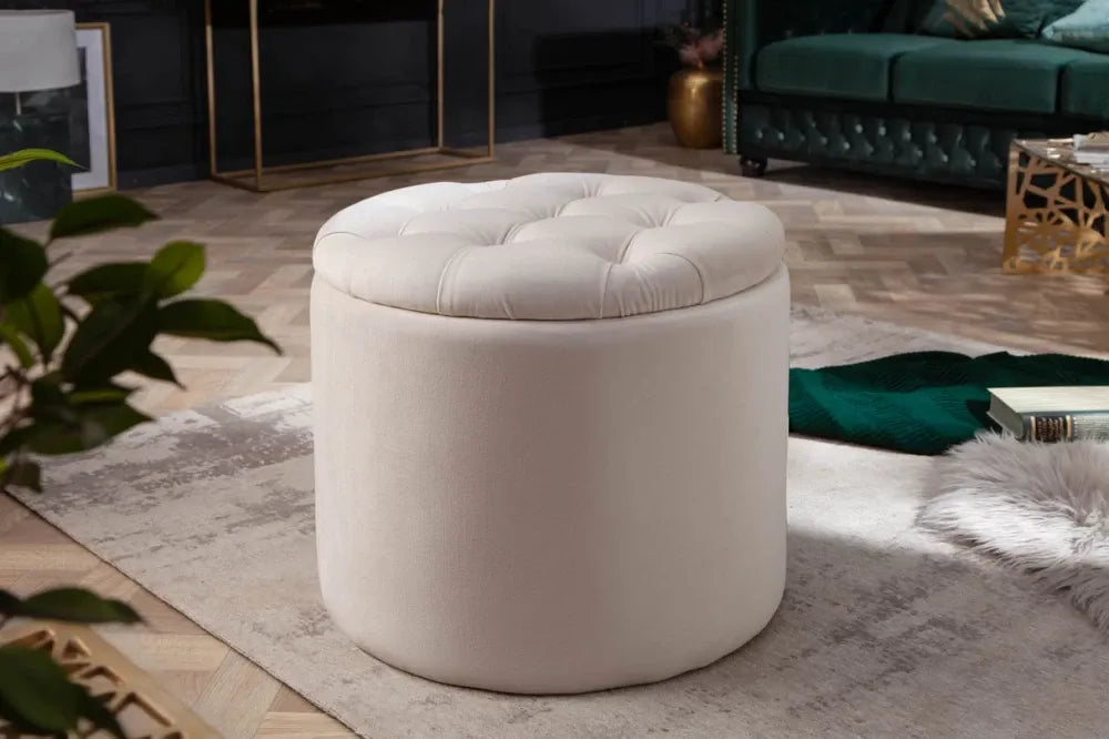 Puf cu spatiu de depozitare din Catifea Bej H43xD50cm Modern Barock