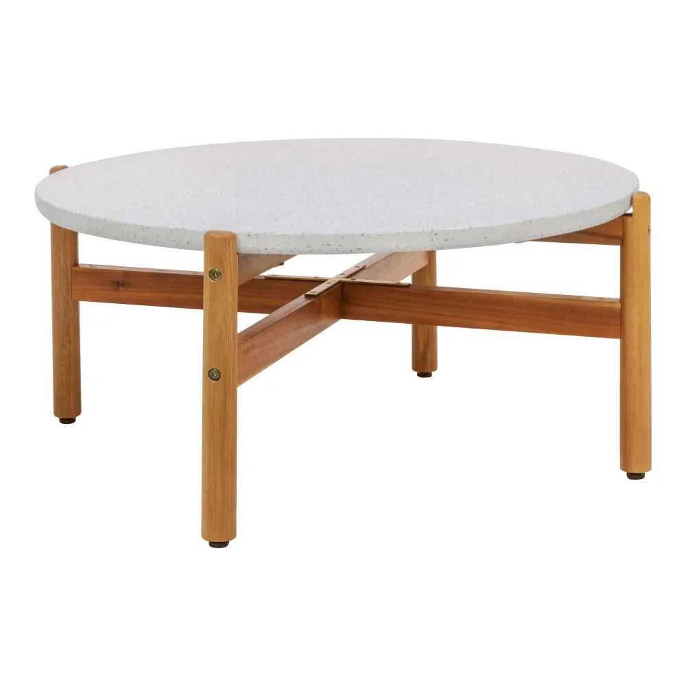 Masuta de cafea de exterior din Lemn de salcam Maro si Terrazzo Alb H38,5xD84.5cm Terracina