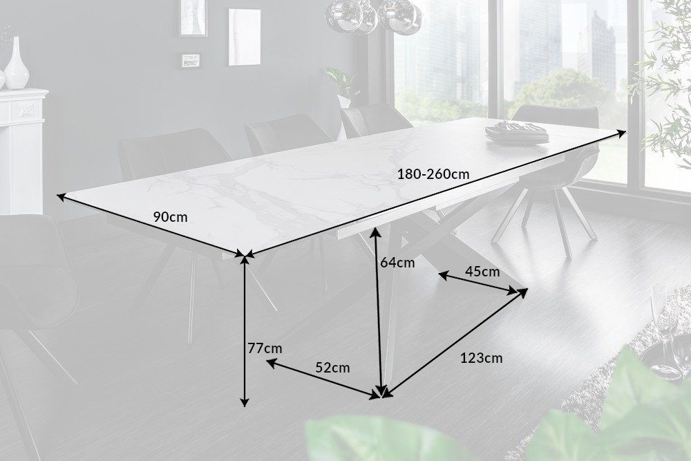 Masa extensibila dreptunghiulara din Ceramica Alb/Negru de 8-10 persoane L180/260x90cm Euphoria