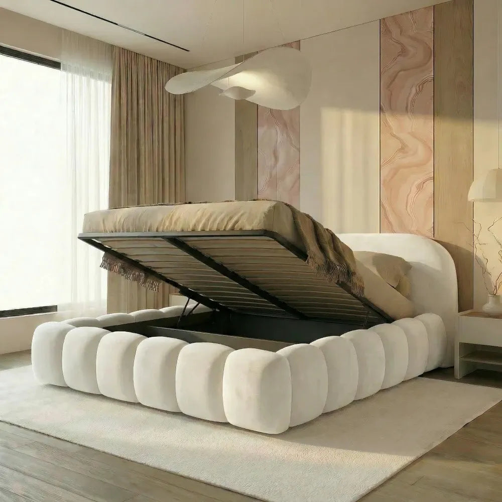 Pat tapitat cu material catifea Crem 180 x 200 Orlando slim