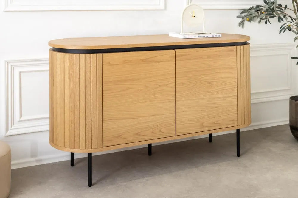 Comoda din MDF/Furnir de stejar Maro si Metal Negru L120xH76cm ATELIER