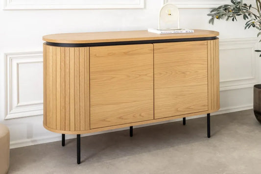 Comoda din MDF/Furnir de stejar Maro si Metal Negru L120xH76cm ATELIER