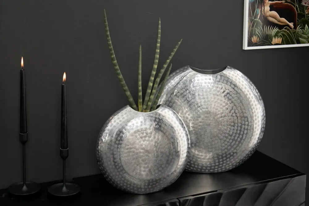 Set 2 vaze decorative din Metal Argintiu H30/40xL32/44cm Oriental