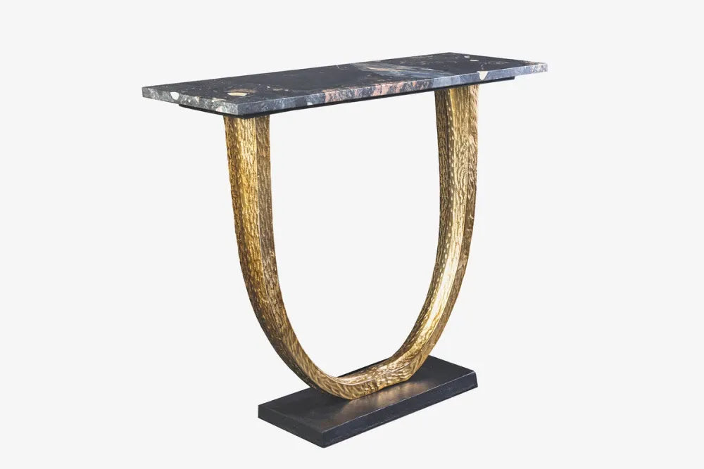 Consola din Marmura Multicolor si Metal Auriu L79xH69cm OMEGA