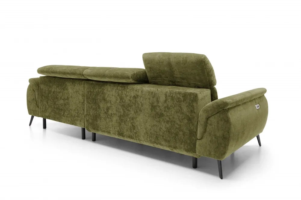 Coltar extensibil electric tapitat cu Chenille Verde cu lada depozitare Genova I