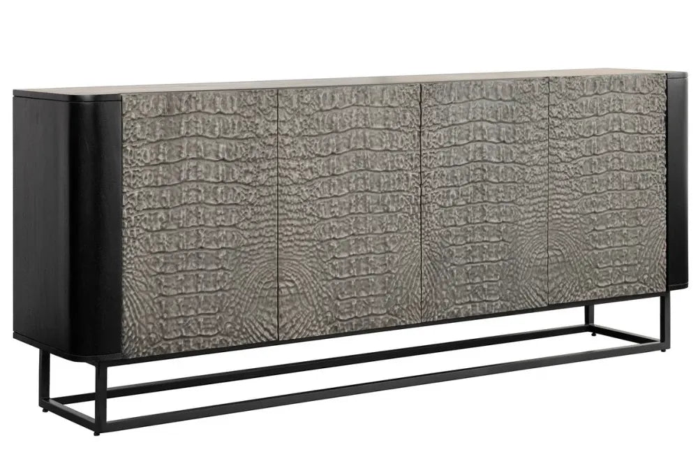 Comoda din Lemn de mango Negru/Gri si Metal Negru L177xH75cm CROCO