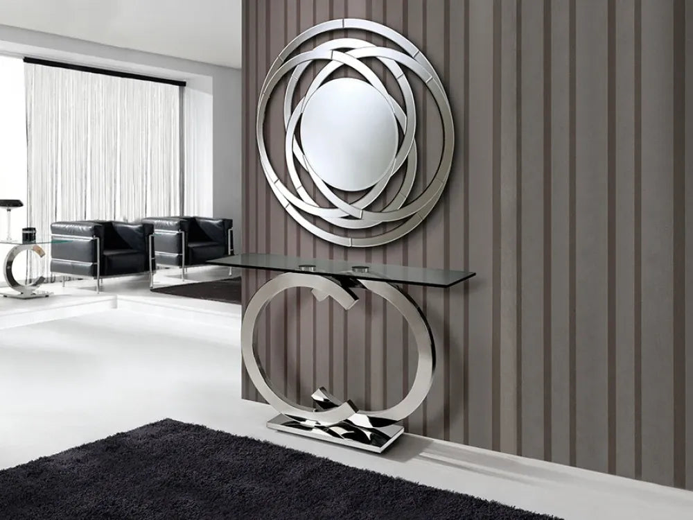 Consola din Otel inoxidabil Argintiu si Sticla securizata Transparent L120xH79cm Casandra