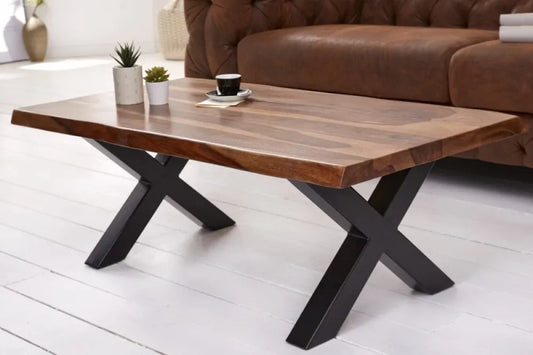 Masuta de cafea Dreptunghiulara din Lemn masiv de sheesham Maro si Metal Negru L110xH40cm Amazonas