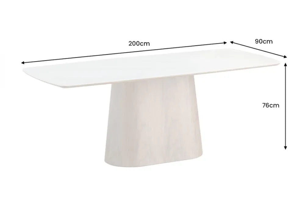 Masa din Ceramica Alb cu efect de marmura si Furnir de nuc Maro inchis L200xH76cm Unique