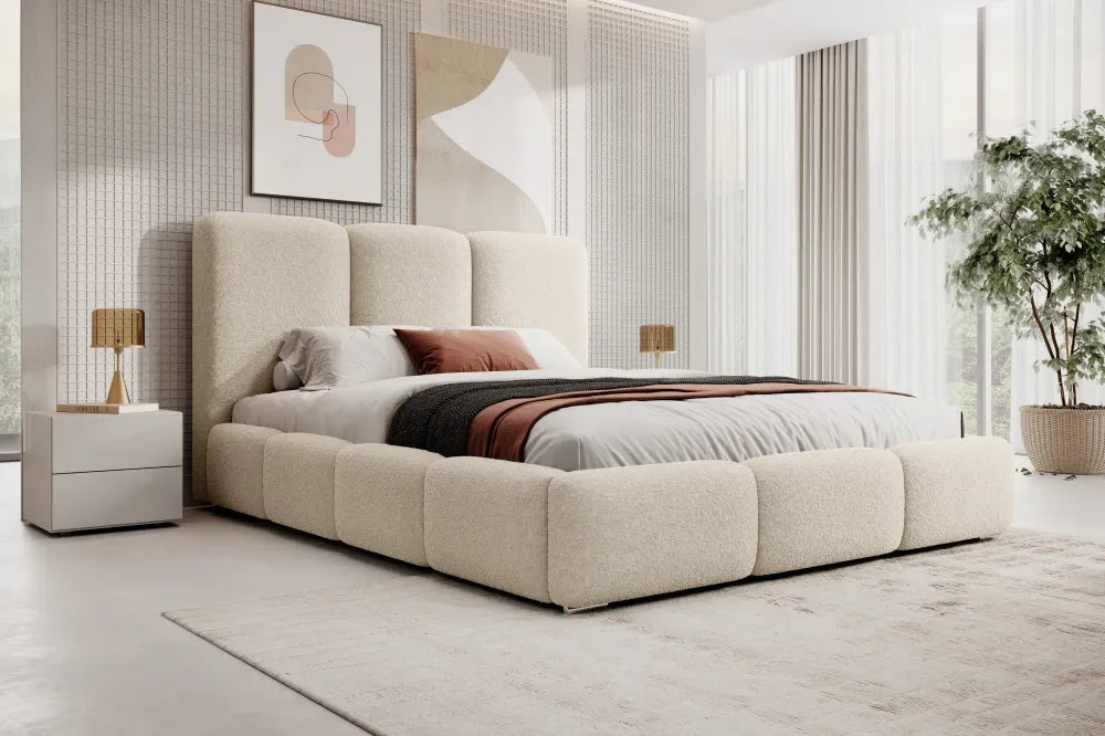 Pat 180 x 200 tapitat cu Stofa boucle Now or never Crem Kairo