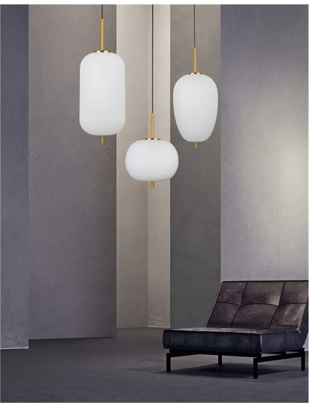 Pendul structura din Metal Auriu si abajur din Sticla Alb H120xL27cm IP20 LATO