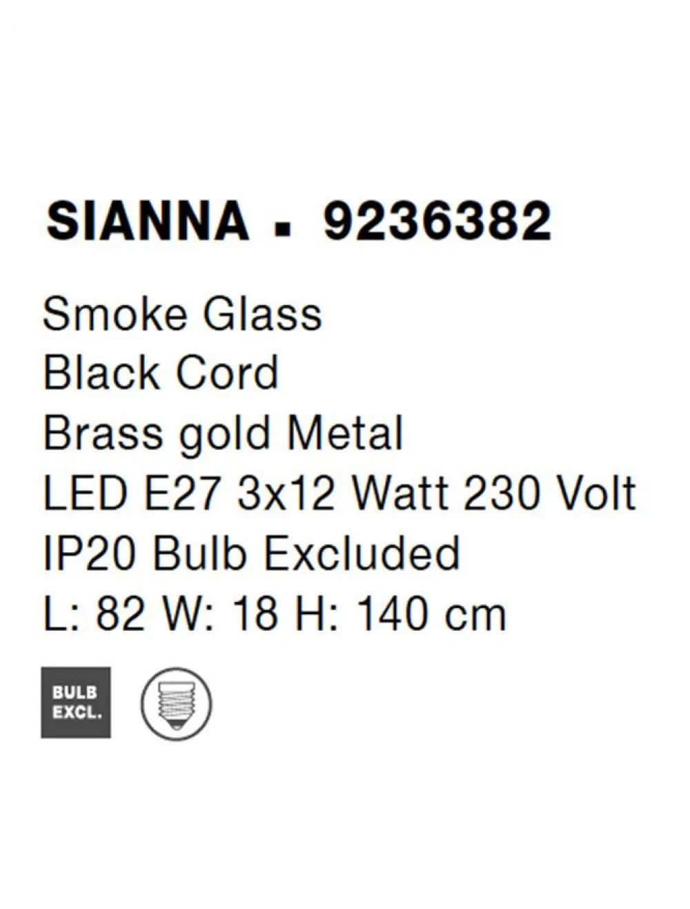 Lustra structura din Metal Auriu si abajur din Sticla Fumuriu H140xL82cm IP20 SIANNA