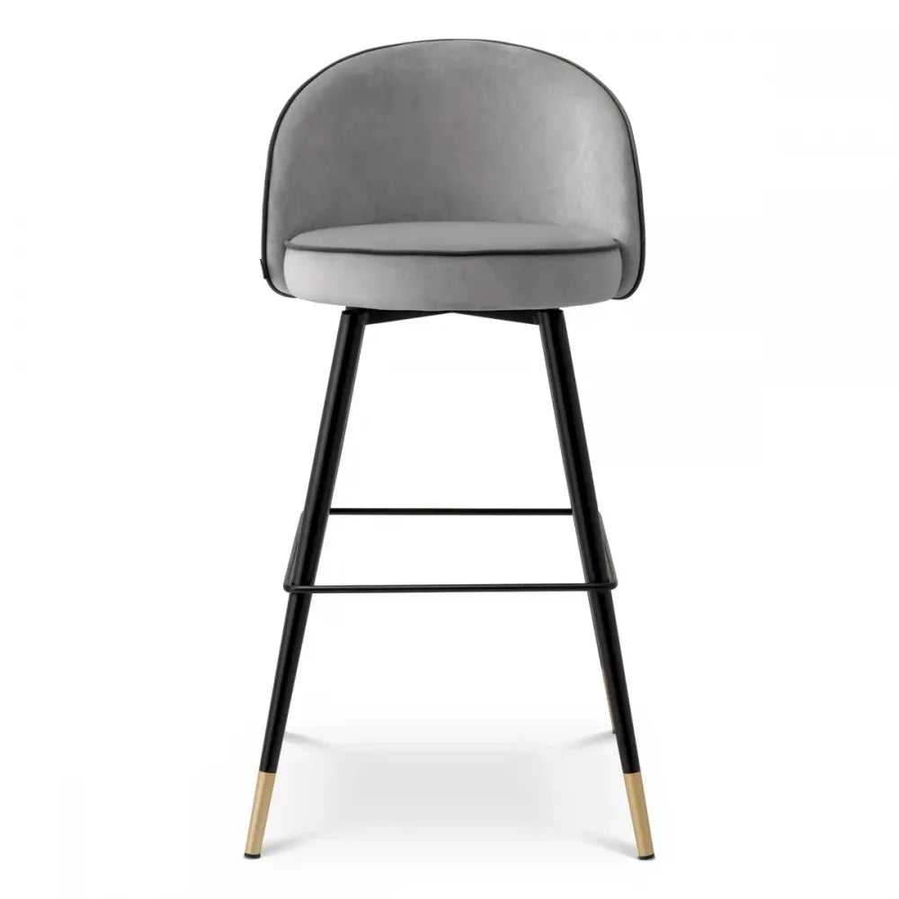 Set 2 scaune de bar pivotante tapitat cu Catifea Gri deschis cu picioare din Metal Negru/Auriu H103xL50xA55cm Cooper Eichholtz
