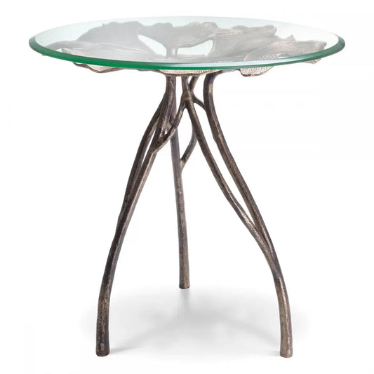 Masuta laterala Rotunda din Aluminiu Alama antichizata si Sticla Transparent D58xH56.5cm Poseidon Eichholtz