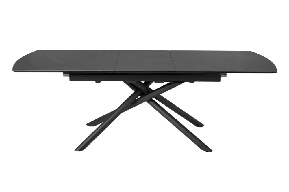 Masa din Sticla securizata/Ceramica Gri cu efect de marmura si Metal Negru L180-230xH77cm Mikado