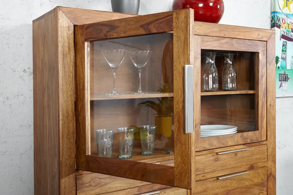 Dulap din lemn masiv de sheesham cu vitrina L120xH140cm Lagos