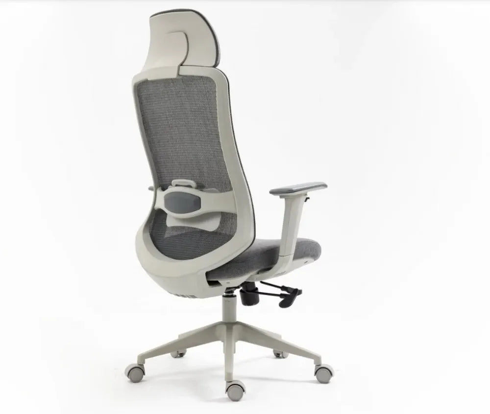 Scaun de birou cu inaltime reglabila tapitat cu Stofa/plasa Gri cu picioare din Plastic Alb H120-132xL64xA49cm Ergon