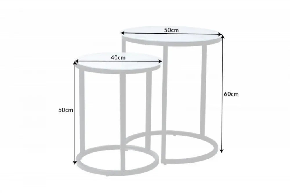 Set 2 Masute de colt Rotunde din Sticla securizata Alba si Metal Negru D40-50xH50-60cm Elegance